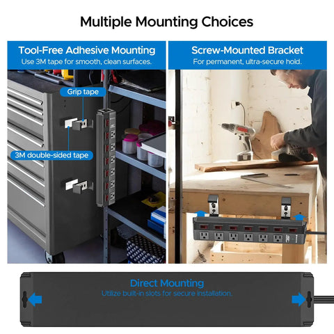 Beefy Heavy Duty Metal Power Strip With Individual On Off Switches, multiple mounting options demonstration