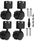 2 Inch Swivel Caster With Brake For Furniture Legs Four Pack 360 Degree Rotation Quiet Wheel U Bracket 1 Inch Inner Width 50mm Diameter Supports Total Load Up To 132 Lbs With 44 Lbs Per Caster shown with installation tools and screws