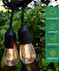 Close-up of 200 Ft Outdoor String Lights Waterproof And Shatterproof For Patio Balcony Cafe Bar Vintage Ambience