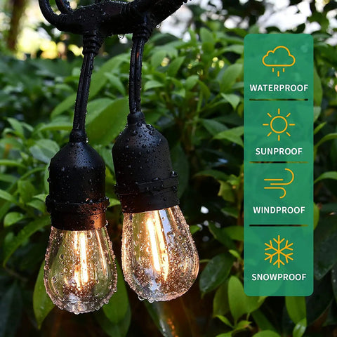 Close-up of 200 Ft Outdoor String Lights Waterproof And Shatterproof For Patio Balcony Cafe Bar Vintage Ambience