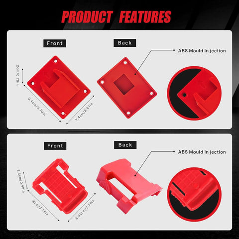 Front and back view of tool holders and battery clips from Heavy Duty Wall Mount Tool And Battery Organizer Kit For Milwaukee M18 18V