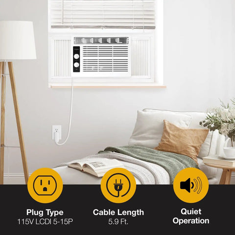 No Sweat 5000 BTU Energy Efficient Window Air Conditioner And Dehumidifier For Rooms Up To 150 Square Feet Featuring Quick Window Mounting Kit For Chill Days Ahead In Crisp White Finish