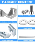 20 Piece 4040 Aluminum Extrusion Connector Kit With Corner Brackets Including 40 M8 T Slot Nuts 40 Washers And 1 Wrench Silver