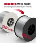 Pro Grade 0.030 Inch ER308L Stainless MIG Wire 2 Pound Spool With Low Splatter, white and black spool comparison