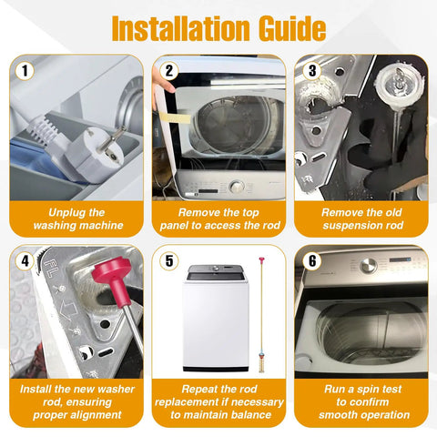 Washer Suspension Rods Replacement Kit 27.6 Inch installation guide with step-by-step images for WA54R washers
