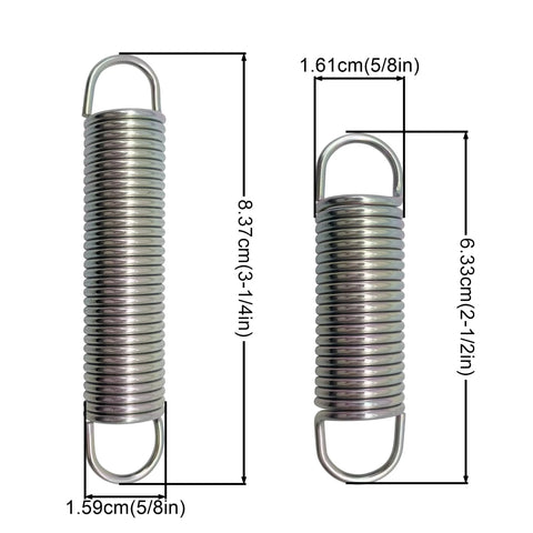 Extension springs, zinc-plated steel, 0.072 gauge, single-loop ends; 4-pack in 2 lengths: 2-1/2 in and 3-1/4 in