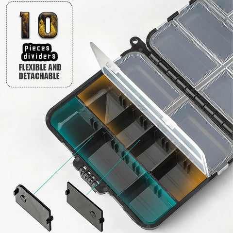 Open mini plastic tackle box with flex dividers, part of a Five Pack Mini Plastic Tackle Boxes For Small Tackle Box Organization And Fishing Gear Storage