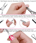 Close-up of nail care tools from All In One Nail Care Kit With Double Sided 100 180 Grit Files Buffers Cuticle Nippers Pusher Peeler