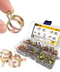 Hand holding a clamp from 75 Piece Spring Hose Clamp Set For 6 To 10mm Tubing In Galvanized Carbon Steel with case