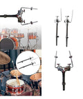 Heavy Duty Universal Drum Stand Bracket Rock Solid Metal Mount showcasing sturdy design and chrome finish for live tours and studio setup.