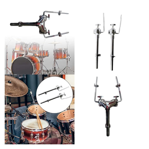 Heavy Duty Universal Drum Stand Bracket Rock Solid Metal Mount showcasing sturdy design and chrome finish for live tours and studio setup.