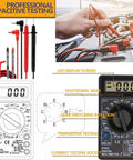 Heavy Duty Network Cable Tester Kit Featuring Slick Wire Strppers Rock Solid Crimping Tool And Punch Down Driver For Super Fast Rj45 Rj11 Cat5 Cat6 Repairs Complete Set displayed with digital multimeter and testing leads.