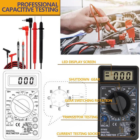 Heavy Duty Network Cable Tester Kit Featuring Slick Wire Strppers Rock Solid Crimping Tool And Punch Down Driver For Super Fast Rj45 Rj11 Cat5 Cat6 Repairs Complete Set displayed with digital multimeter and testing leads.