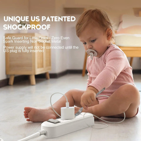 Child playing near Outdoor Weatherproof Power Strip With 3 Outlets And 9.2 Ft Extension Cord Surge Protector With 1875W Overload Protection Wall Mountable Flat Plug IPX6 Water Resistant For Indoor And Outdoor Use showing safety feature.