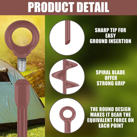 Tough As Nails Spiral Ground Anchors, 30 Inch Long Heavy Duty Helix Earth Screws For Hard Soil, Straight Up Dependable For Yards And Gardens, Includes Power Nut Driver, 6 Pack Brown
