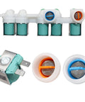Samsung Washer Water Inlet Valve Assembly Upgrade with ABS material, five inlets, close-up view, durable design.