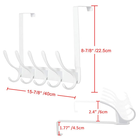 Dimensions of Over The Door Hook Rack With Five Double Hooks For Hanging Clothes Towels Coats And Hats Modern Door Organizer