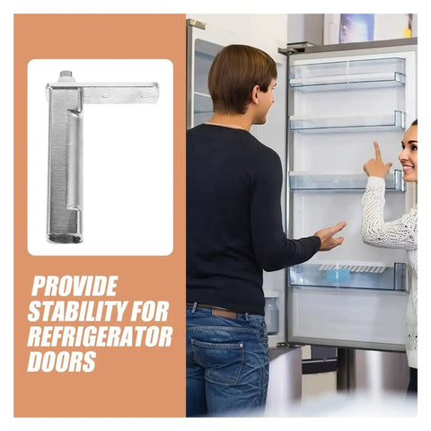 Adjustable Concealed Cabinet Hinges With Soft Close Damping, Heavy Duty Stainless Steel, 1 Pack, Freezer Door And Refrigerator Replacement Hinge, Includes Mounting Screws For Kitchen, Bathroom And Pantry Cabinets shown next to an open fridge.