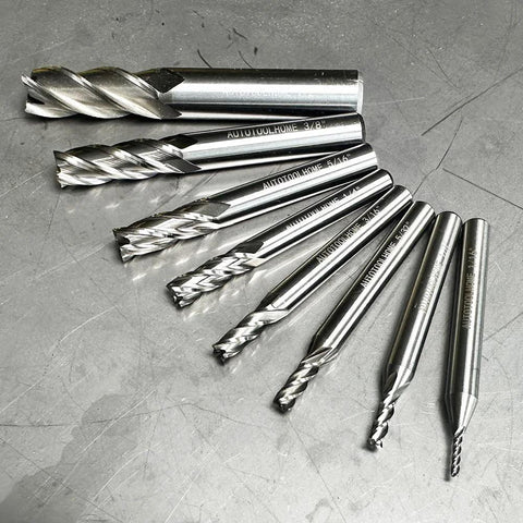Top view of Autotoolhome 8-piece HSS 4-flute straight end mill set