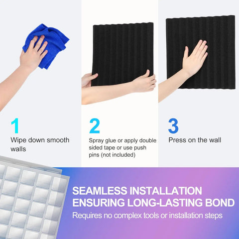 Steps for installing 12 Pack Professional Grade Soundproofing Foam Wedges For Walls High Density Polyurethane Acoustic Panels.