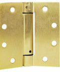 Heavy Duty 4.5 Inch Spring Hinge For Interior And Exterior Doors Delivers Automatic Self Closing Performance with a satin brass finish.