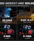 Powerful 220 Amp Stick Welder With Large 3.2 Inch LED Display, Dual Voltage 110V/220V MMA Welder, Synergic Arc TIG Control, IGBT Inverter, Hot Start