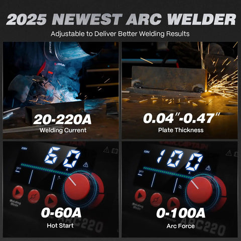 Powerful 220 Amp Stick Welder With Large 3.2 Inch LED Display, Dual Voltage 110V/220V MMA Welder, Synergic Arc TIG Control, IGBT Inverter, Hot Start