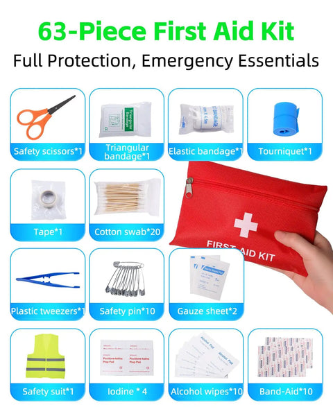 Heavy Duty Car Jumper Cables With 110 Piece All In One Auto Emergency Kit including first aid items like bandages and scissors
