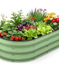 No-Fuss Easy Start Raised Garden Bed 4x2x1 Ft Galvanized Metal Planter Box With Safety Edge Trim, filled with various plants
