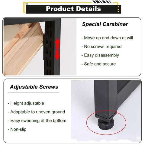 4 Tier Beefy Walnut Look Steel Frame Storage Rack Rock Solid Heavy Duty Floor Shelf for Kitchen Garden Produce Display special carabiner and adjustable screws