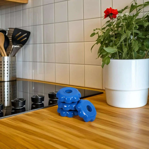 4 Pack Aluminum Alloy Gas Cylinder Valve Hand Wheels Hexagonal Control Handles on wooden counter