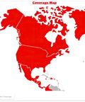 Coverage map showing areas with prepaid GPS tracking SIM card nationwide coverage in red.