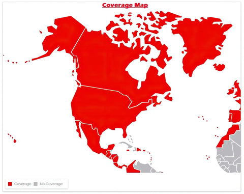 Coverage map showing areas with prepaid GPS tracking SIM card nationwide coverage in red.