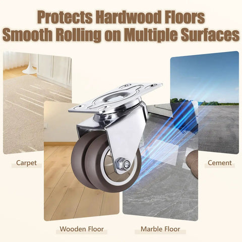 2 Inch Double Wheel Swivel Caster Wheels Set Of 4 Rubber Heavy Duty Casters with 880 lbs load capacity rolling on surfaces