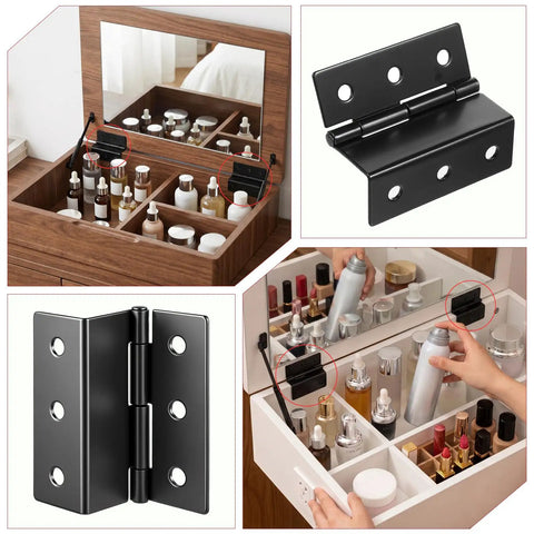 Beefy Heavy Duty 3 Fold Chest Hinges Kit 2 Pack 3 Inch By 1.8mm Steel Hinges on storage box in bathroom setting