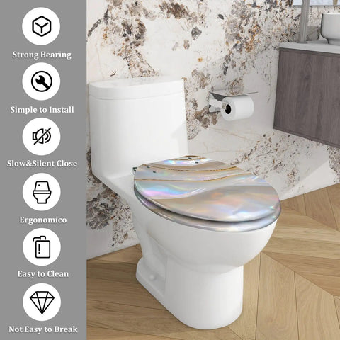 Elongated Toilet Seat with Cover for Bathroom, iridescent finish, strong design, suitable for most elongated toilets.