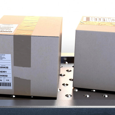 Boxes on conveyor with 32-Piece 1 Inch Roller Ball Transfer Bearing Set With Flange Mounted Carbon Steel Round Ball Transfer Units