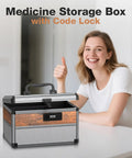 Smiling woman showing thumbs up next to Durable Aluminum Alloy Security Lock Box With 3 Digit Code Lock For Personal Items And Medicine