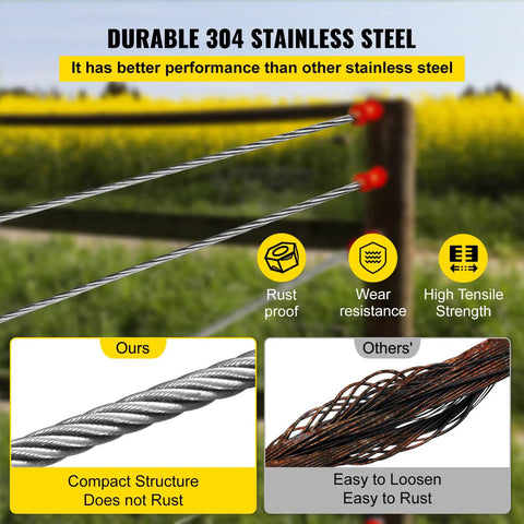 Comparison of Heavy Duty 1/4 Inch Stainless Steel Cable 200 Ft 7x19 T304 Aircraft Wire Rope Kit with other wires.