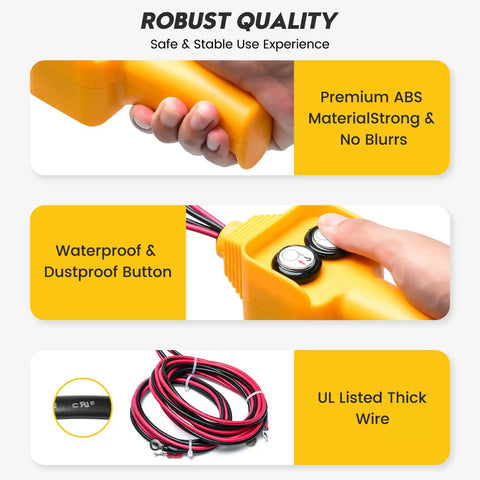 Winch Remote Replacement Switch For 12V Electric Winches 1500 Lb To 5000 Lb, Forward And Reverse Control Retract And Extend, Easy To Use Beefed-Up Backup Part Kit, yellow ABS body with wired buttons and thick cable