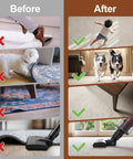 Comparison of slipping rugs before and after using No Slip Rug Grippers Set Dual Sided Adhesive Rug Pad Tape Pads That Keep Corners Flat