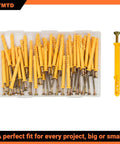 100 Piece M6x60 Plastic Wall Anchors And Screws Kit with yellow anchors for concrete, brick, drywall, and hollow block.