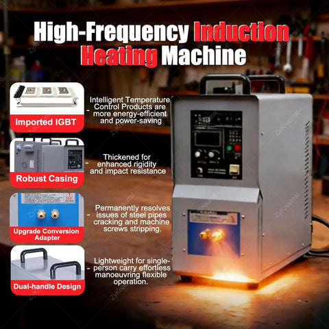 Image of Heavy Duty Workhorse 15 Kw 30 To 100 Khz High Frequency Induction Heater Furnace with controls and heating display.