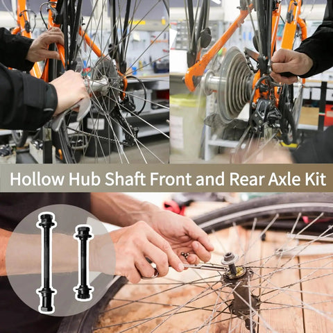 Installation of Front And Rear Bike Axle Set For Mountain MTB Hollow Hub Shaft 108mm and 145mm lengths