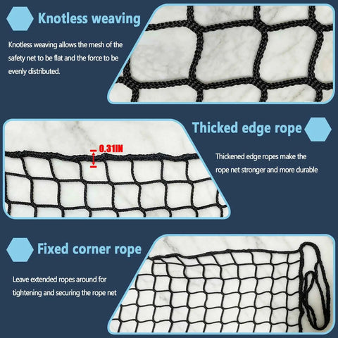 Kid And Pup Safe Rope Net For Balcony Railings 3x6 Ft Knotless Polyester Safety Netting details of weaving and edge thickness