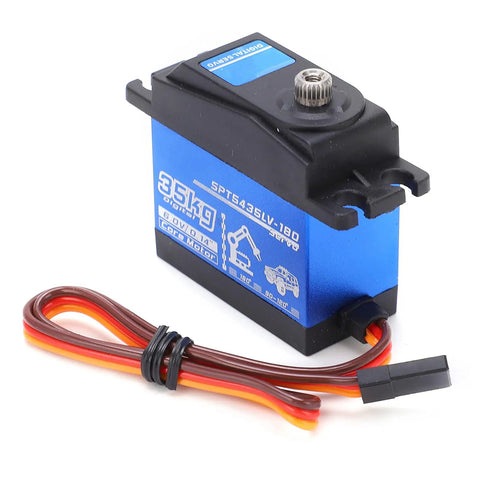 Heavy Duty Digital Servo Delivering Badass 35Kg Torque With Bombproof Metal Gears For 90 Degree Steering On 1/8 And 1/10 Scale RC Cars Trucks And Crawlers Upgraded Build with blue casing and connection wire.
