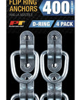 4 Pack Flip Ring Anchors With SecureX System For Cargo Security 400 Lb Load Limit And 1200 Lb Break Strength displayed in packaging