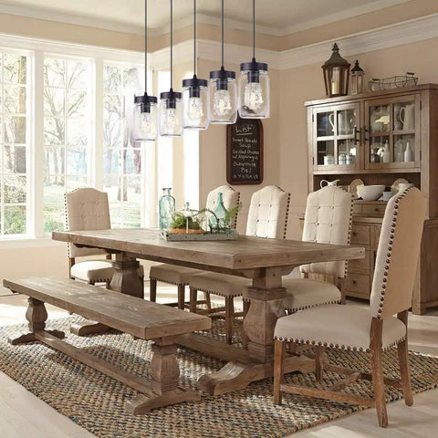 Five-Light Mason Jar Chandelier For Kitchen Island Farmhouse Linear Pendant Light Fixture With Matte Black Finish And Glass Shades For Dope Dining Room Lighting