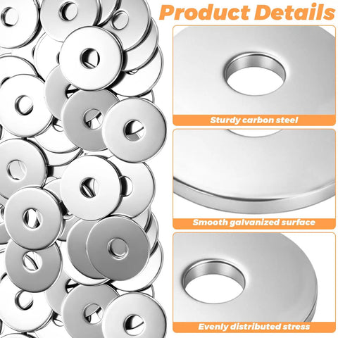 400 Piece Zinc Plated Carbon Steel Flat Washers 8mm ID x 30mm OD x 2mm Thick Fender Washers For Screws Bolts Hardware