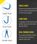 Heavy Duty 30 Inch Hook Lift Tool With Three Eighths Inch Round Pump Hook End Opens Grates Lifts Lids Moves Heavy Machinery Manhole Access Tool Two Pack showing single, pump, and double hooks